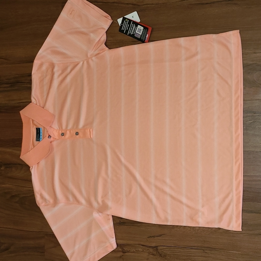 PGA Fusion Coral striped golf shirt